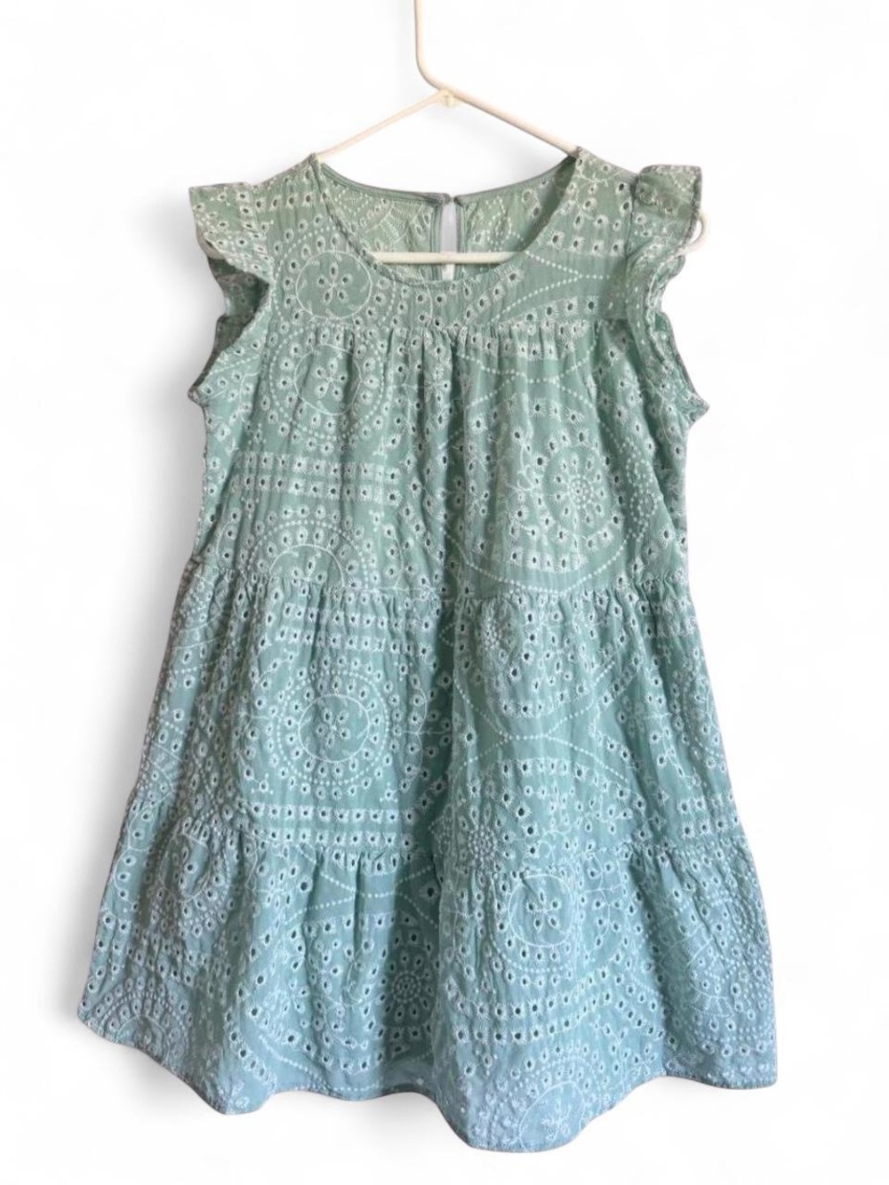 Crystal Doll Sage Green Eyelet Tiered Dress
